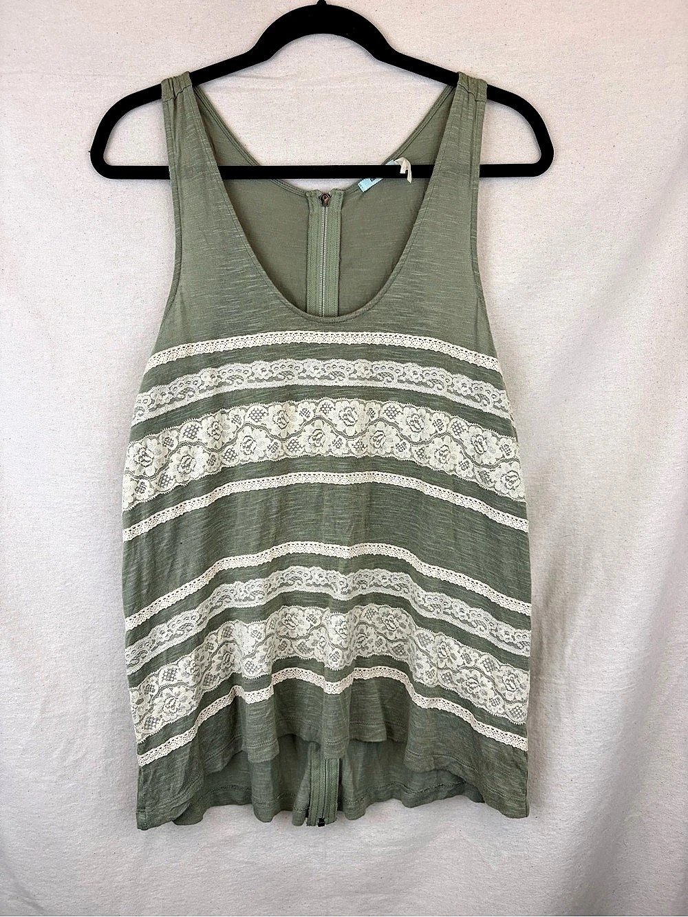 Kimchi Blue Sage Green Lace Stripe Tank Size Large